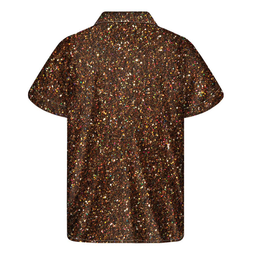 Brown Glitter Texture Print Men's Short Sleeve Shirt