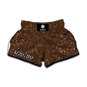 Brown Glitter Texture Print Muay Thai Boxing Shorts