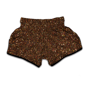 Brown Glitter Texture Print Muay Thai Boxing Shorts