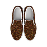 Brown Glitter Texture Print White Slip On Shoes