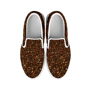 Brown Glitter Texture Print White Slip On Shoes