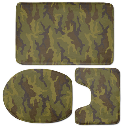 Brown Green Camouflage Print 3 Piece Bath Mat Set