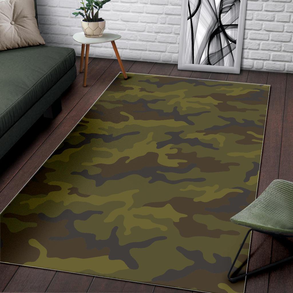 Brown Green Camouflage Print Area Rug GearFrost