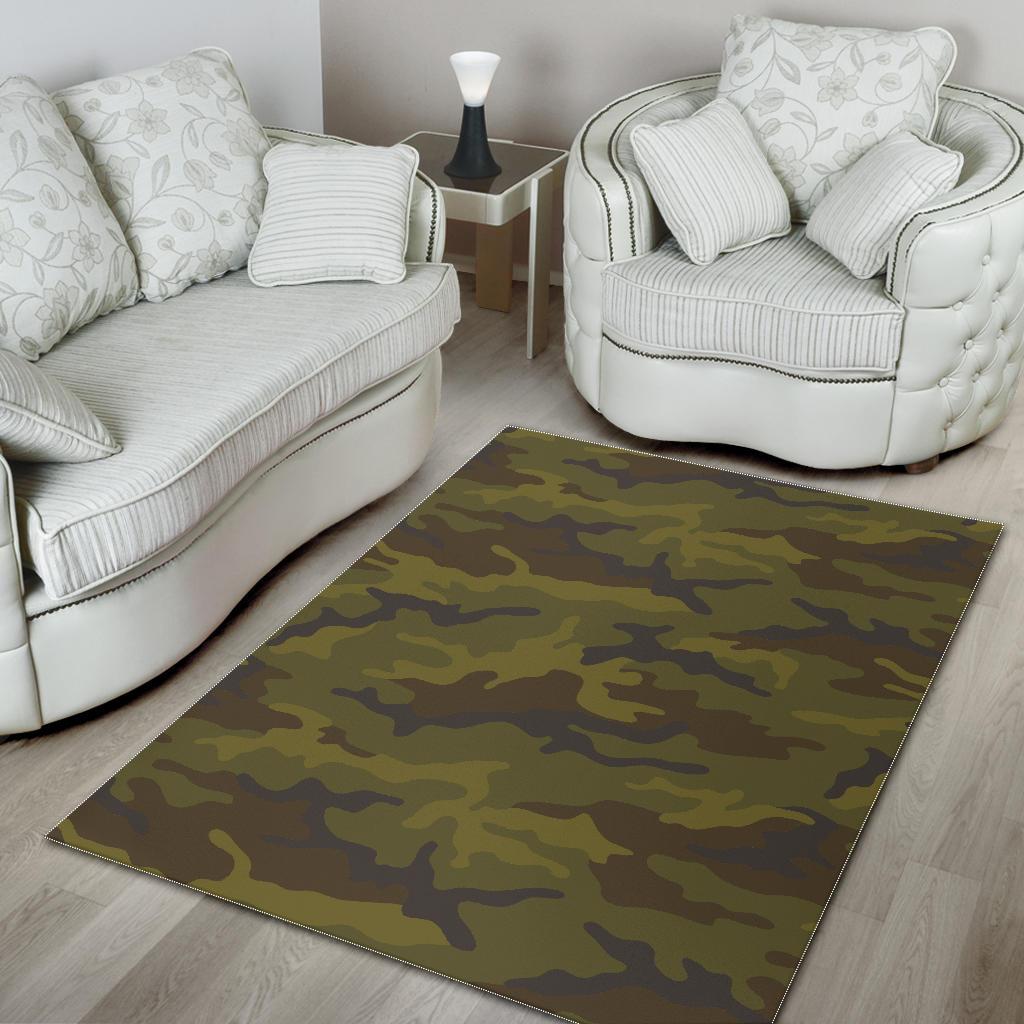 Brown Green Camouflage Print Area Rug GearFrost