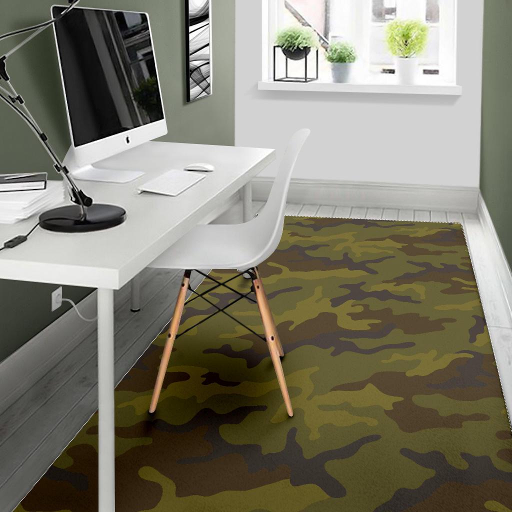 Brown Green Camouflage Print Area Rug GearFrost