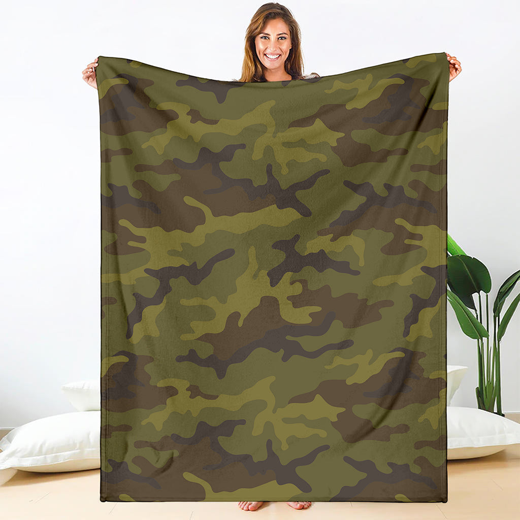Brown Green Camouflage Print Blanket