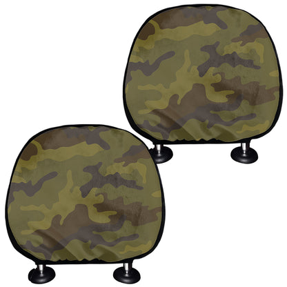 Brown Green Camouflage Print Car Headrest Covers