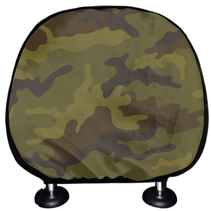 Brown Green Camouflage Print Car Headrest Covers