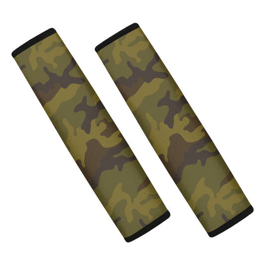 Brown Green Camouflage Print Car Seat Belt Covers