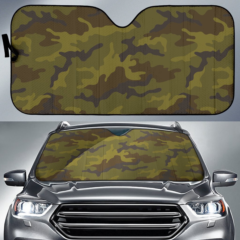 Brown Green Camouflage Print Car Sun Shade GearFrost