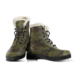 Brown Green Camouflage Print Comfy Boots GearFrost