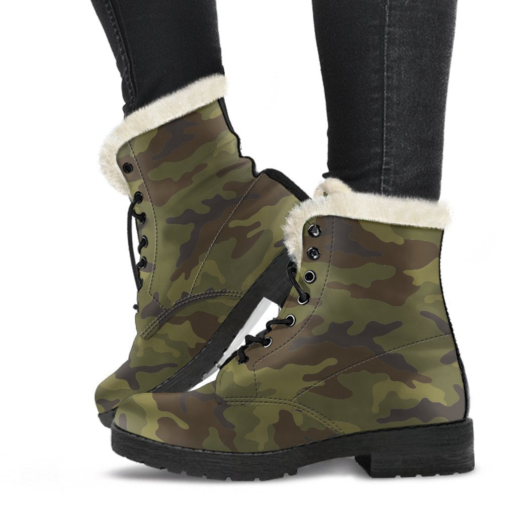 Brown Green Camouflage Print Comfy Boots GearFrost