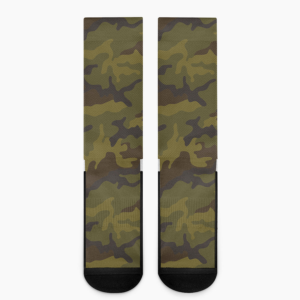 Brown Green Camouflage Print Crew Socks