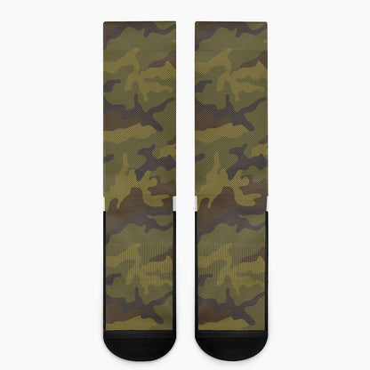 Brown Green Camouflage Print Crew Socks