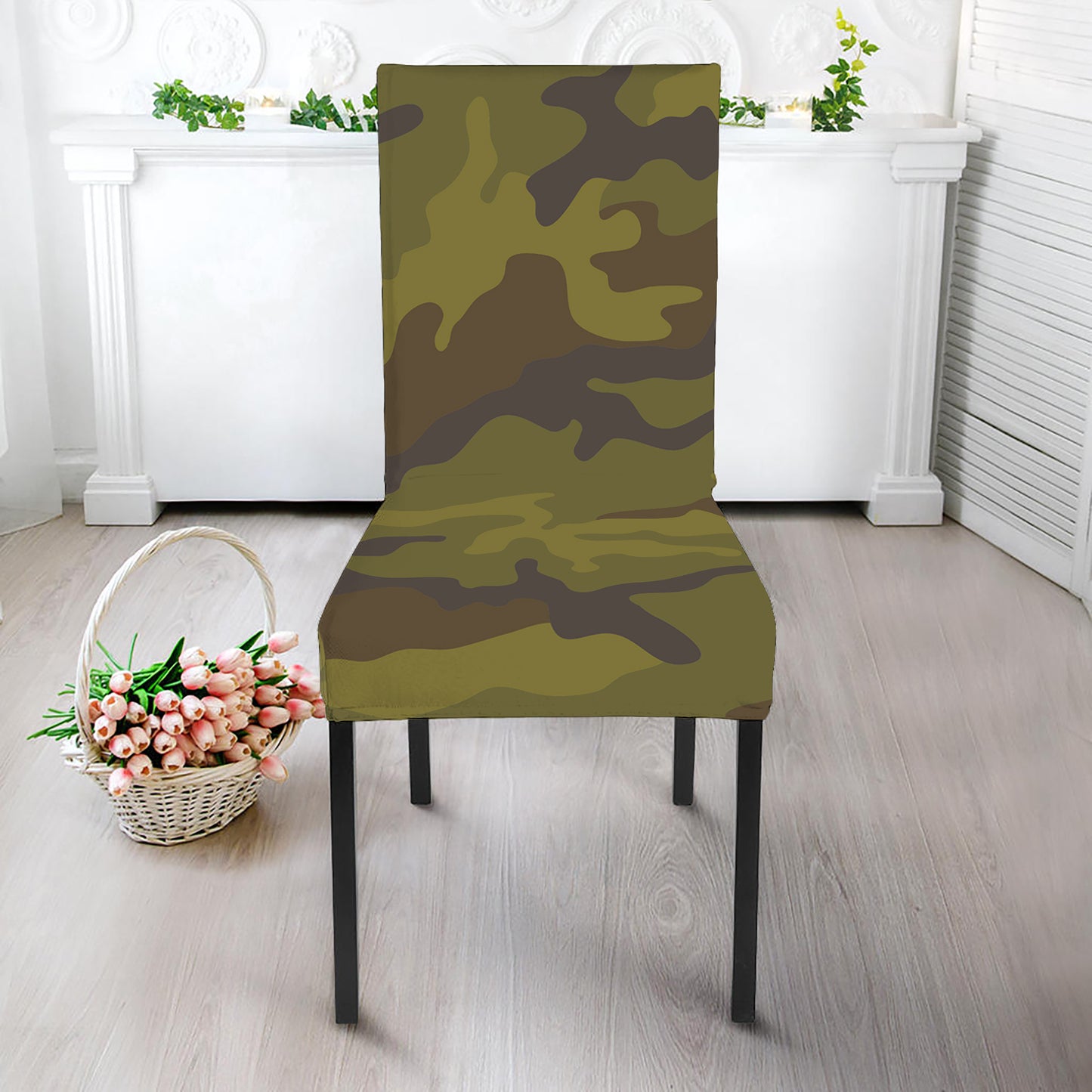 Brown Green Camouflage Print Dining Chair Slipcover