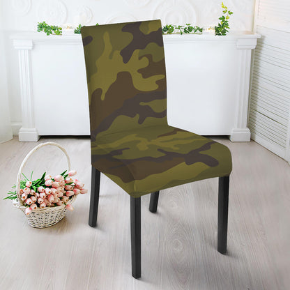 Brown Green Camouflage Print Dining Chair Slipcover