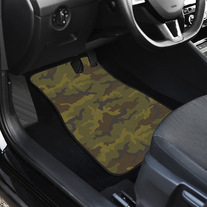 Brown Green Camouflage Print Front and Back Car Floor Mats