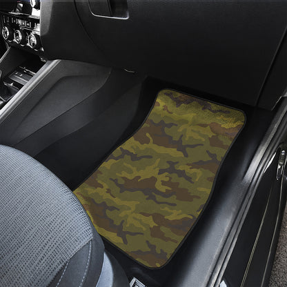 Brown Green Camouflage Print Front and Back Car Floor Mats