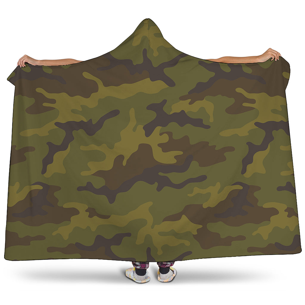 Brown Green Camouflage Print Hooded Blanket