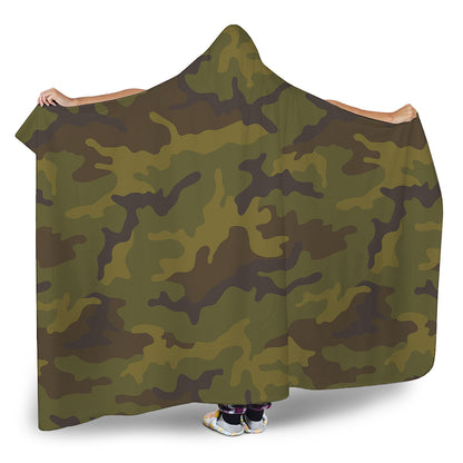 Brown Green Camouflage Print Hooded Blanket