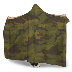 Brown Green Camouflage Print Hooded Blanket