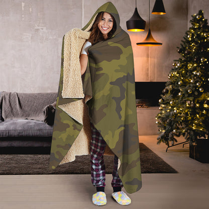 Brown Green Camouflage Print Hooded Blanket
