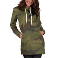Brown Green Camouflage Print Pullover Hoodie Dress