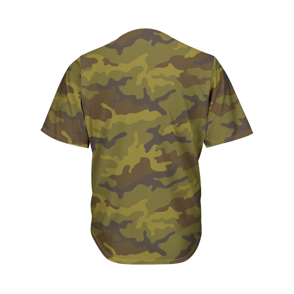 Brown Green Camouflage Print Men's Baseball Jersey