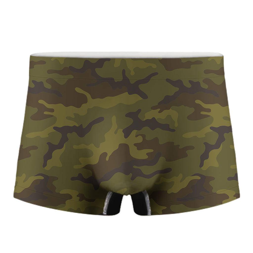 Brown Green Camouflage Print Men's Boxer Briefs