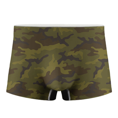 Brown Green Camouflage Print Men's Boxer Briefs