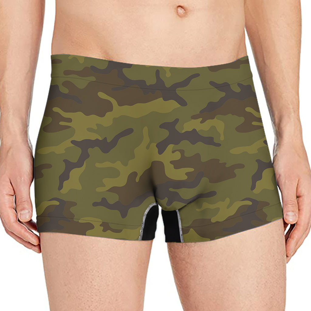 Brown Green Camouflage Print Men's Boxer Briefs