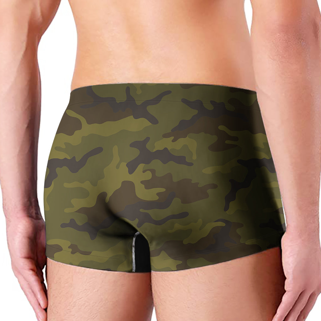 Brown Green Camouflage Print Men's Boxer Briefs