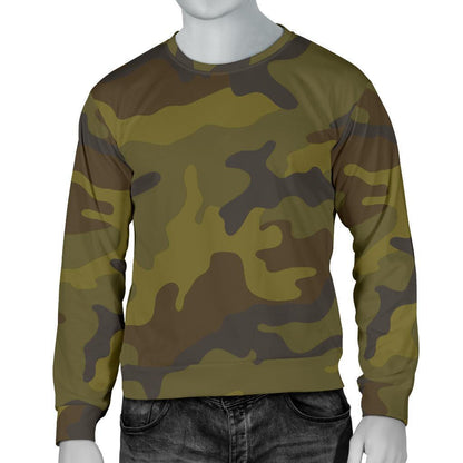Brown Green Camouflage Print Men's Crewneck Sweatshirt GearFrost
