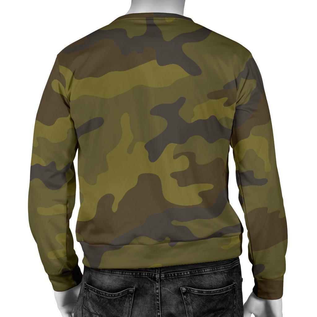Brown Green Camouflage Print Men's Crewneck Sweatshirt GearFrost