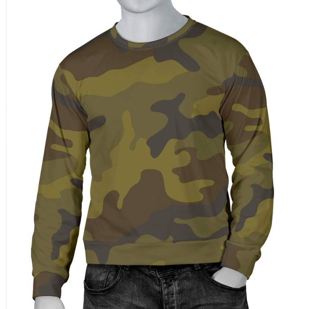 Brown Green Camouflage Print Men's Crewneck Sweatshirt GearFrost