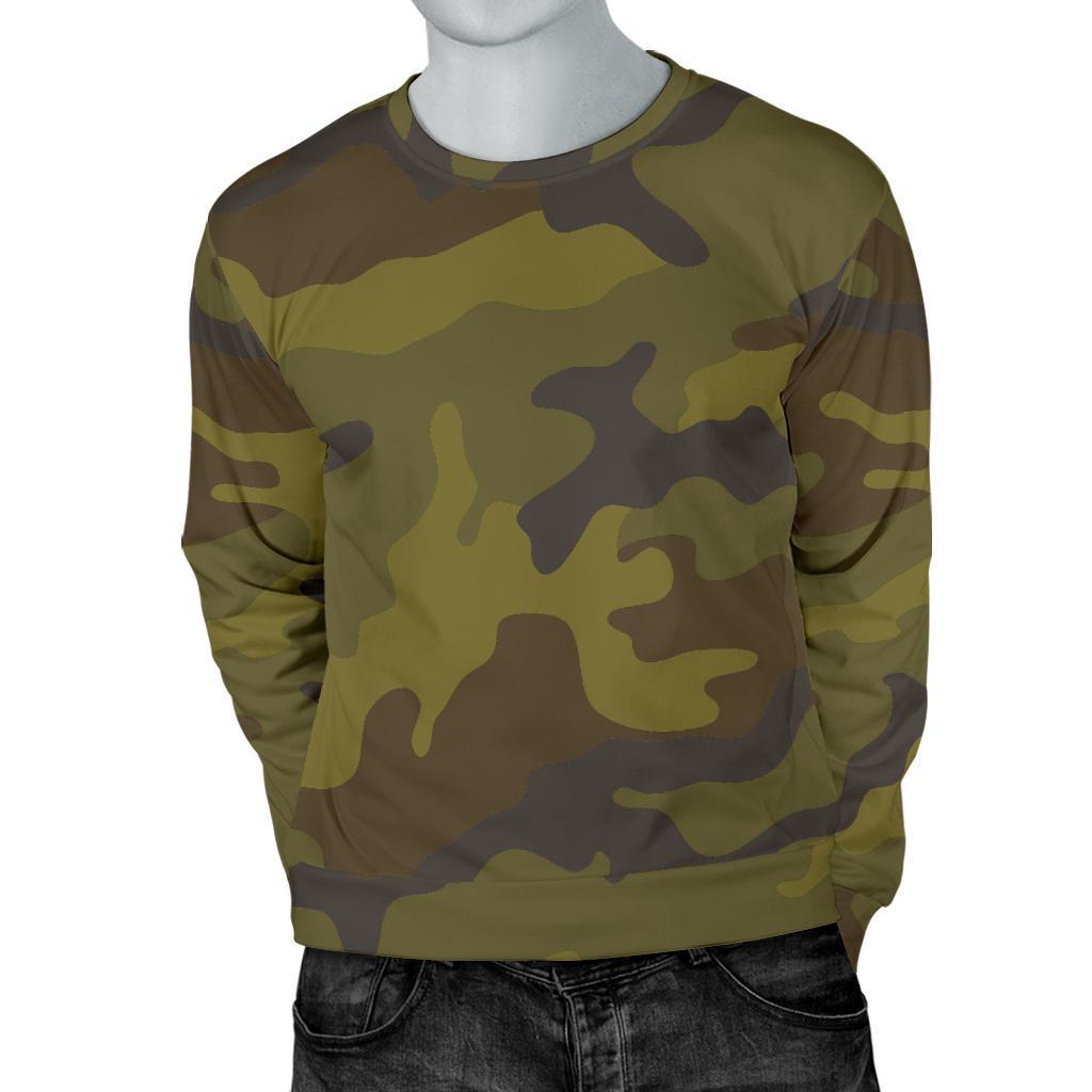 Brown Green Camouflage Print Men's Crewneck Sweatshirt GearFrost