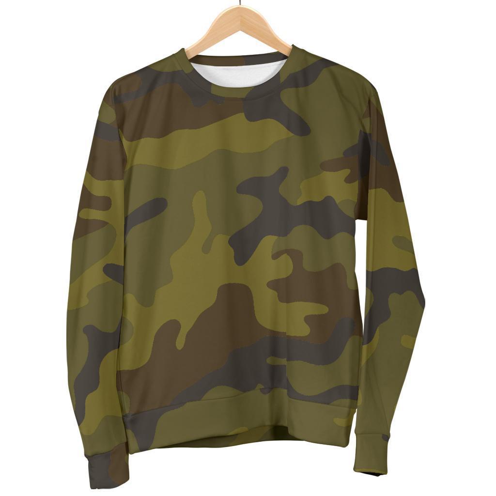 Brown Green Camouflage Print Men's Crewneck Sweatshirt GearFrost