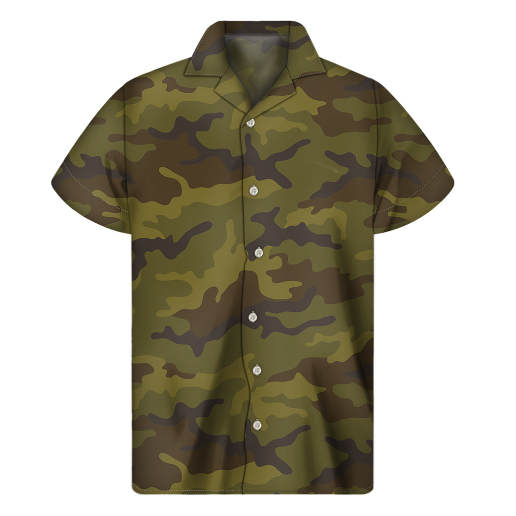 Brown Green Camouflage Print Men's Short Sleeve Shirt