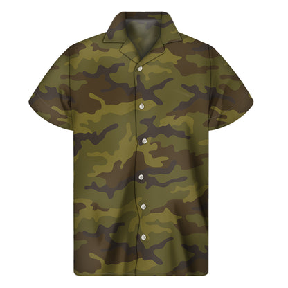 Brown Green Camouflage Print Men's Short Sleeve Shirt