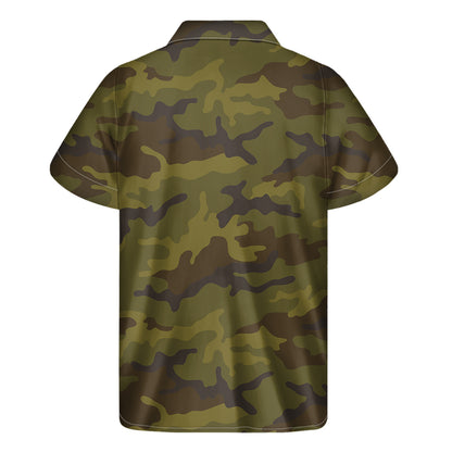 Brown Green Camouflage Print Men's Short Sleeve Shirt