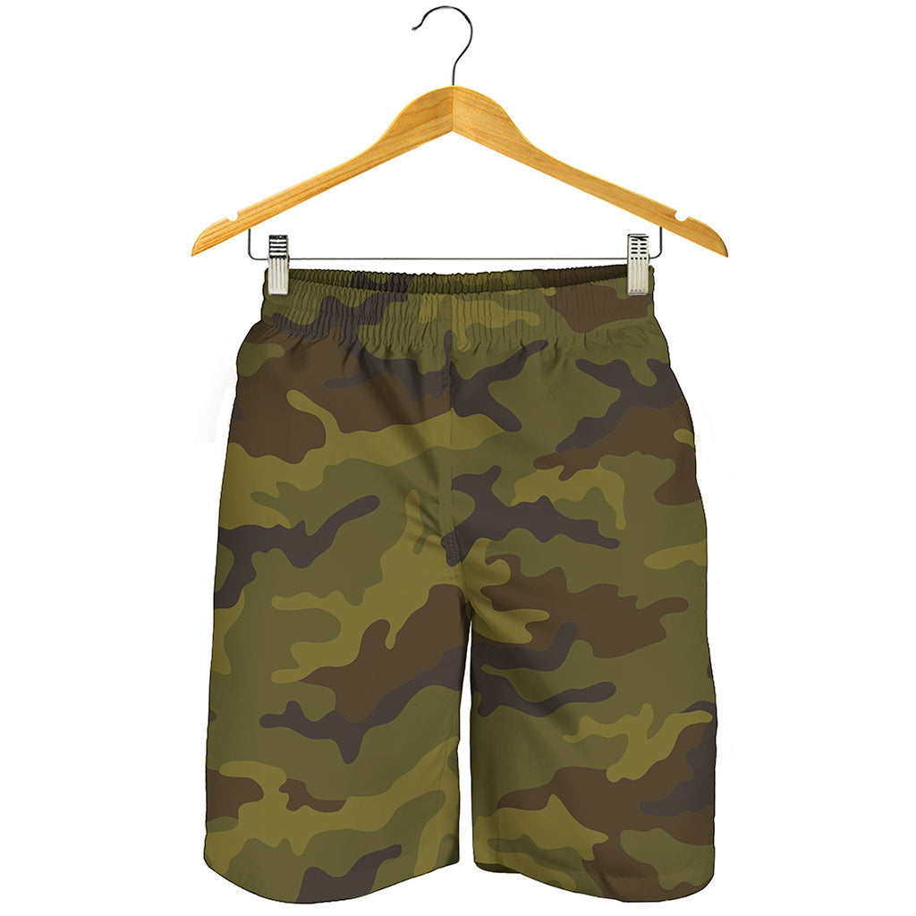 Brown Green Camouflage Print Men's Shorts