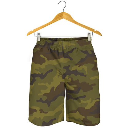 Brown Green Camouflage Print Men's Shorts