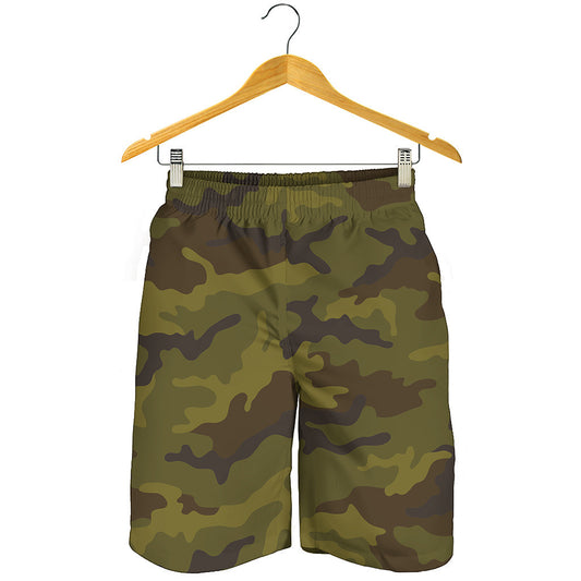 Brown Green Camouflage Print Men's Shorts