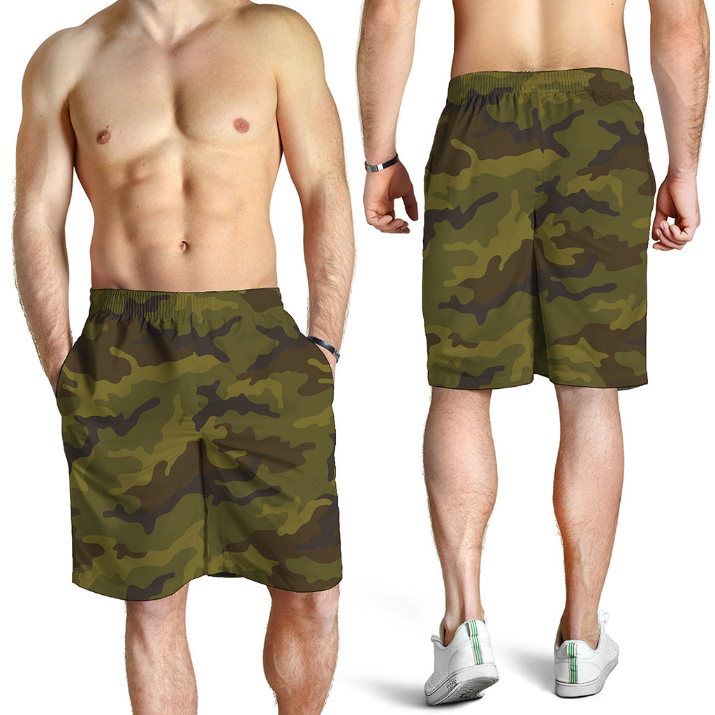 Brown Green Camouflage Print Men's Shorts