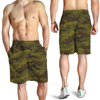 Brown Green Camouflage Print Men's Shorts