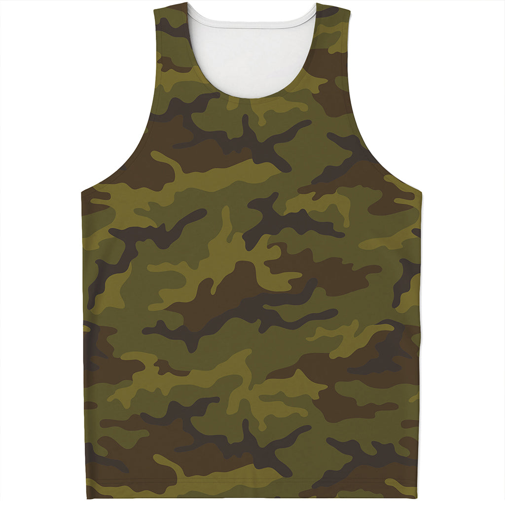 Brown Green Camouflage Print Men's Tank Top