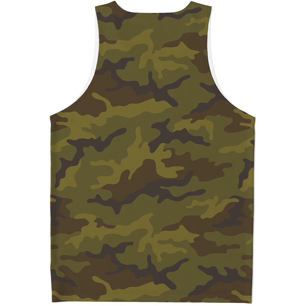 Brown Green Camouflage Print Men's Tank Top