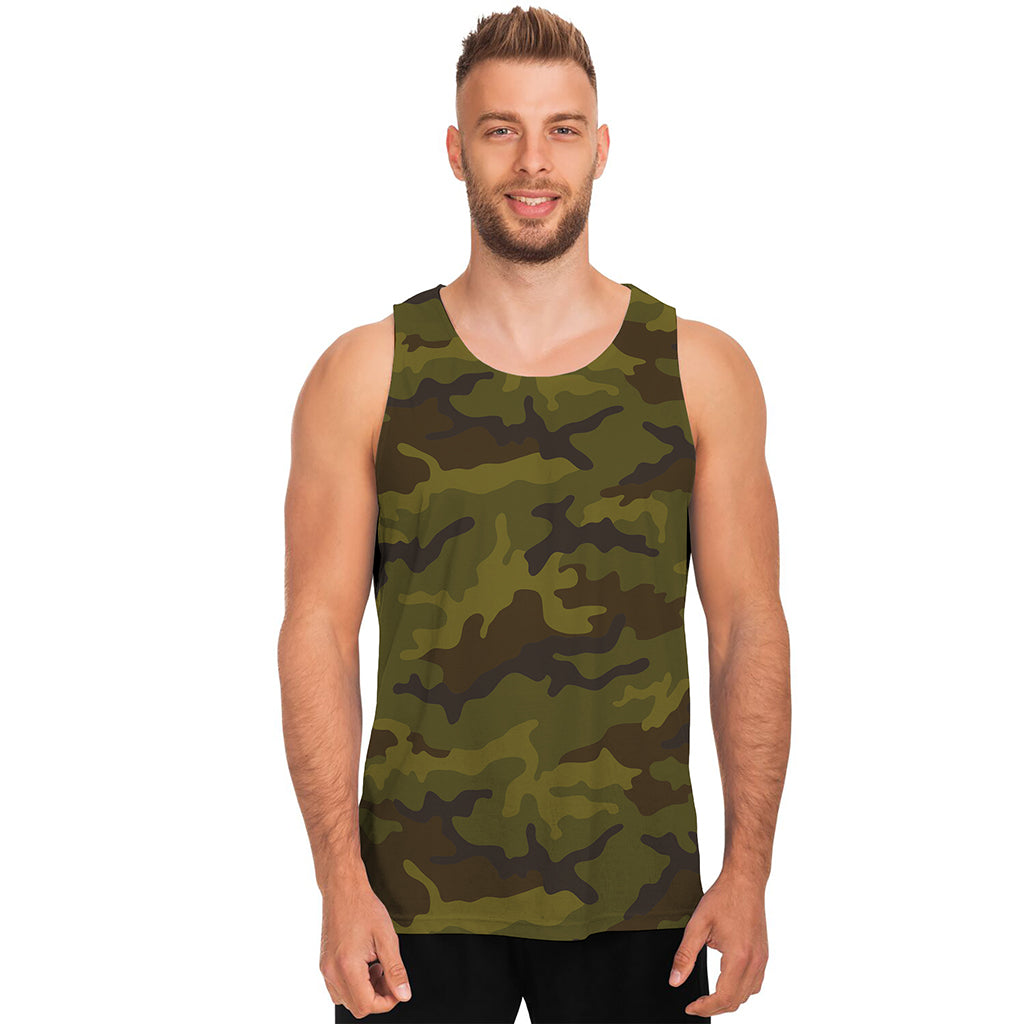 Brown Green Camouflage Print Men's Tank Top
