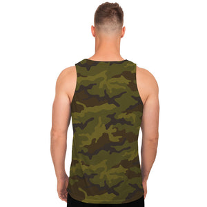 Brown Green Camouflage Print Men's Tank Top