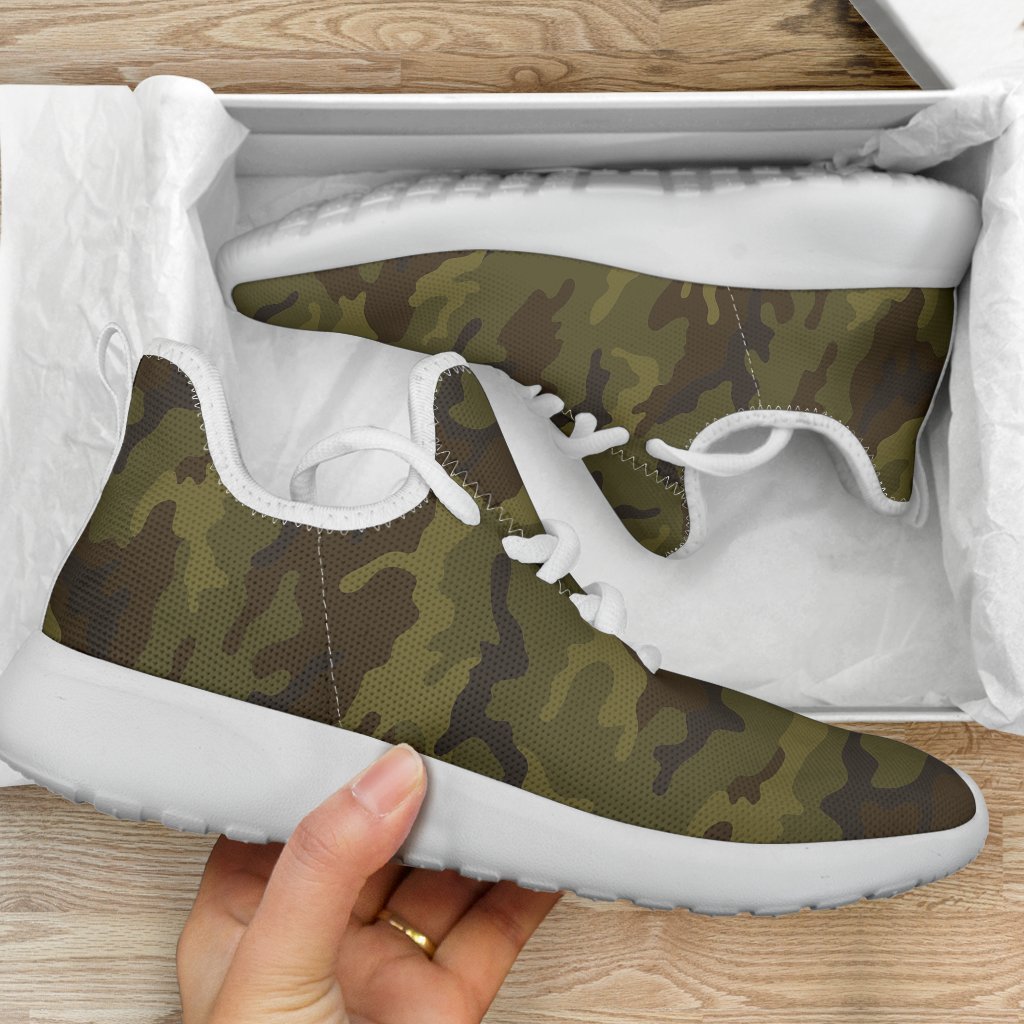 Brown Green Camouflage Print Mesh Knit Shoes GearFrost